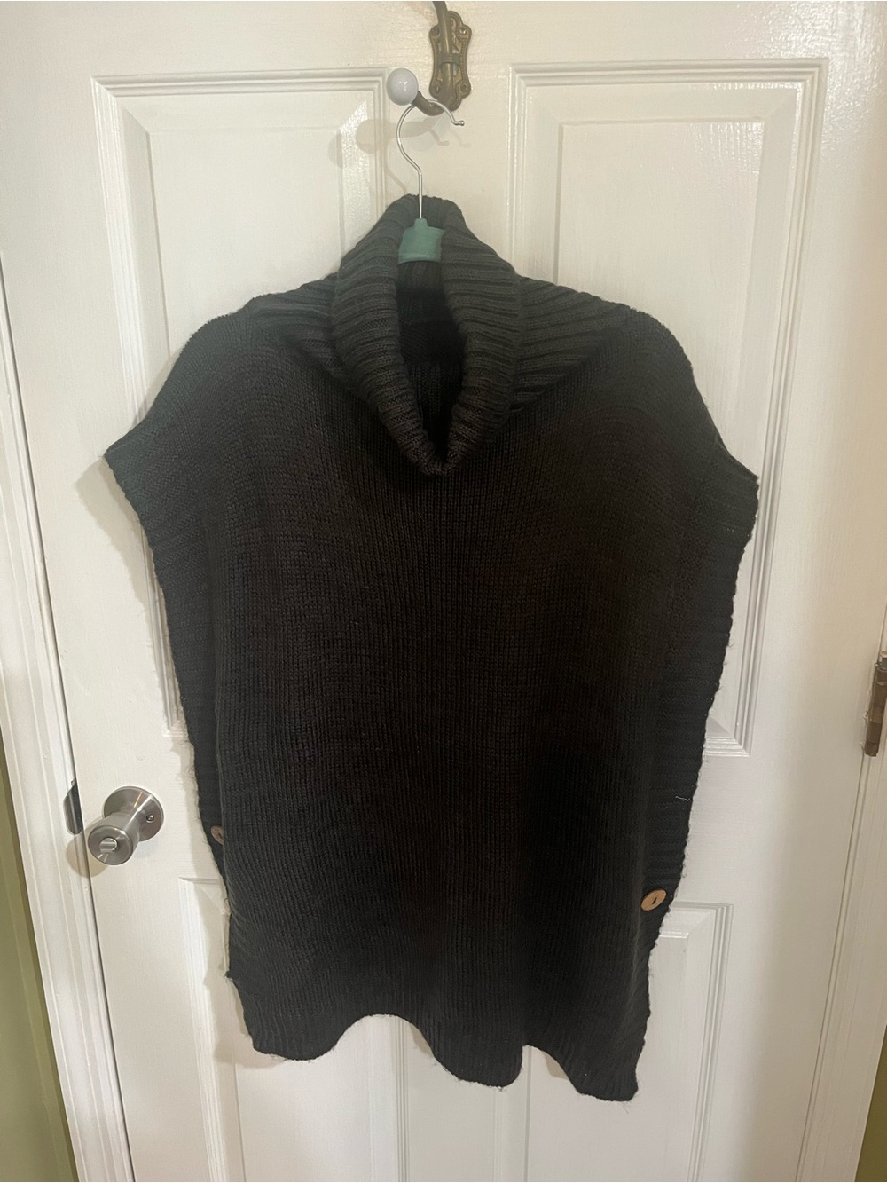 Women's Black Cowl Neck Knit Poncho Sweater